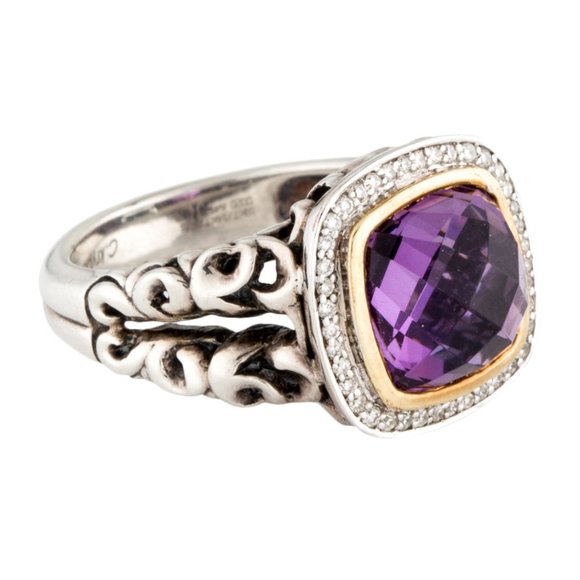 CHARLES KRYPELL DIAMOND 18K YELLOW GOLD & STERLING SILVER AMETHYST RING - Picture 3 of 8